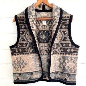 Vintage PENDLETON Originals Wool/Cotton Tribal Aztec Western Open Vest - M